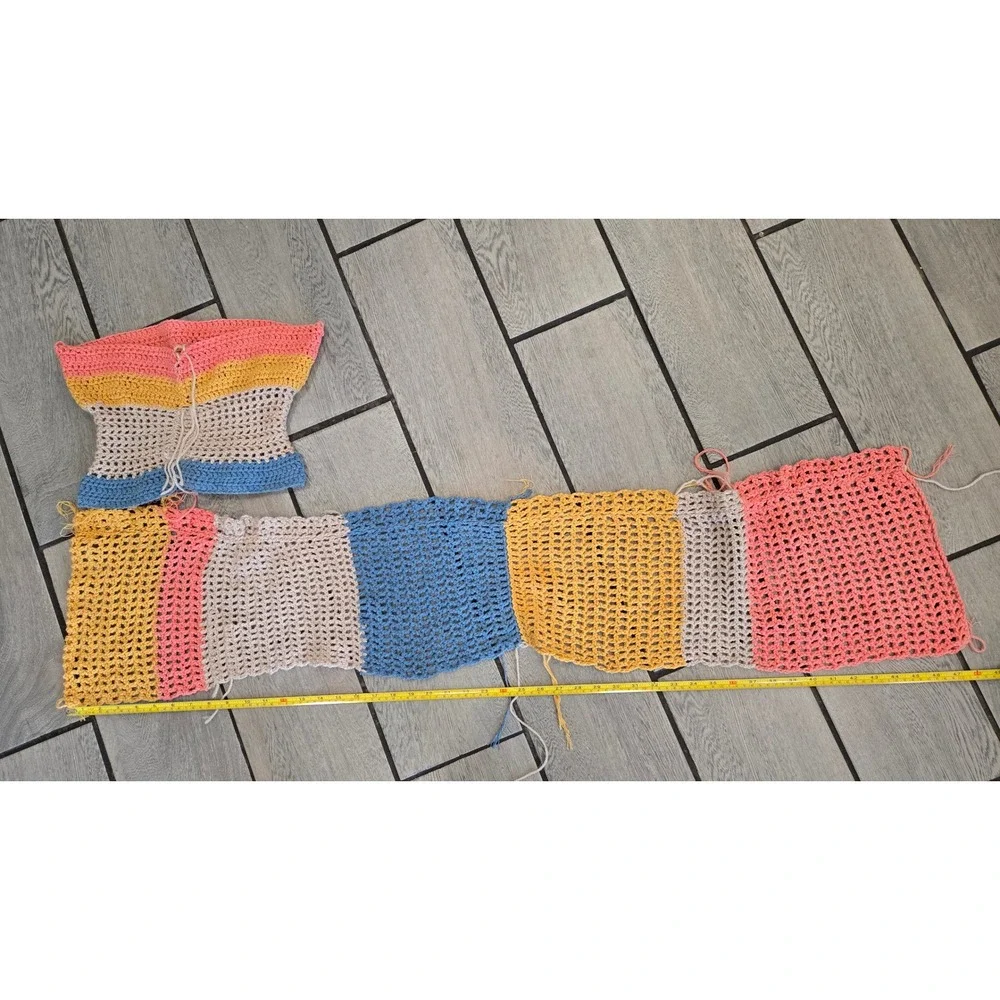 Handmade Crochet Unfinished Project Colorblock Mesh Top and Panel Set DIY